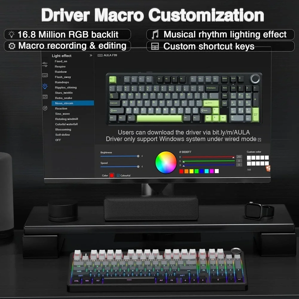 AULA F99 Pro Wireless Mechanical Keyboard Knob Tri-Mode Hot-Swap RGB‎ PBT Black